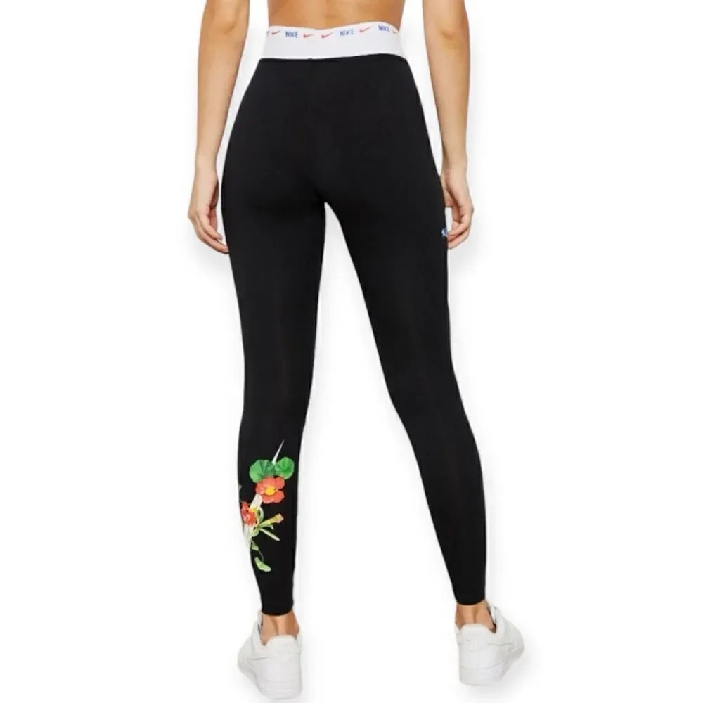 Nike Ultra Femme Black Floral Graphic Leggings Tights AQ9728-10 Size XS